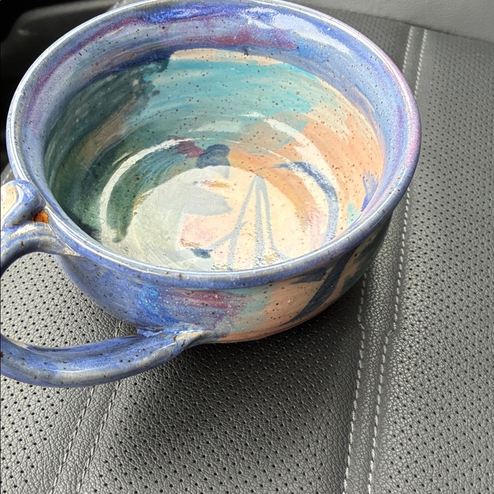 Handcrafted Multicolor Pottery Bowl with handle - Picture 2 of 5